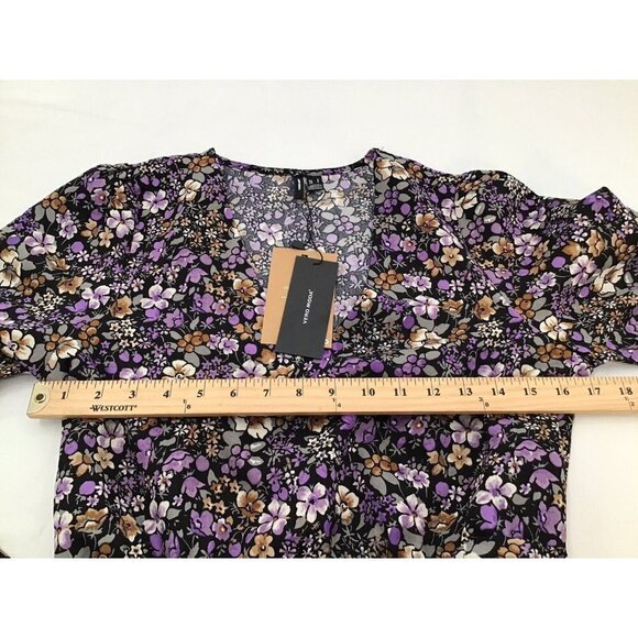 VERA MODE Womens Size Small Floral Black Purple Long Sleeve Mini Dress - Picture 5 of 6